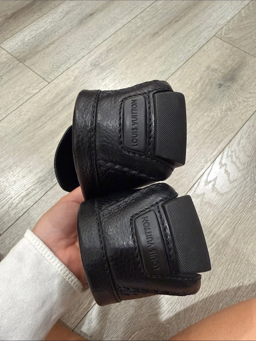 Louis Vuitton Black Pebbled Leather LV Buckle Slip-On Loafers
